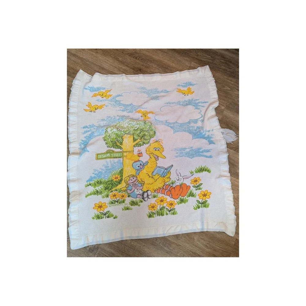 Sesame Street Thermal Baby Blanket Vintage Big Bird Waffle Weave FLAW